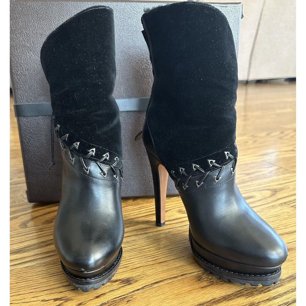 Alaia Azzedine Lace-Up Leather Suede Platform Ankle High Heel Booties EU 38.5